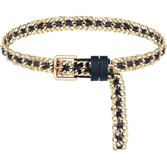 Gold Metal Punk Belt Leather Chain Waist Accessories for Women Dresses
